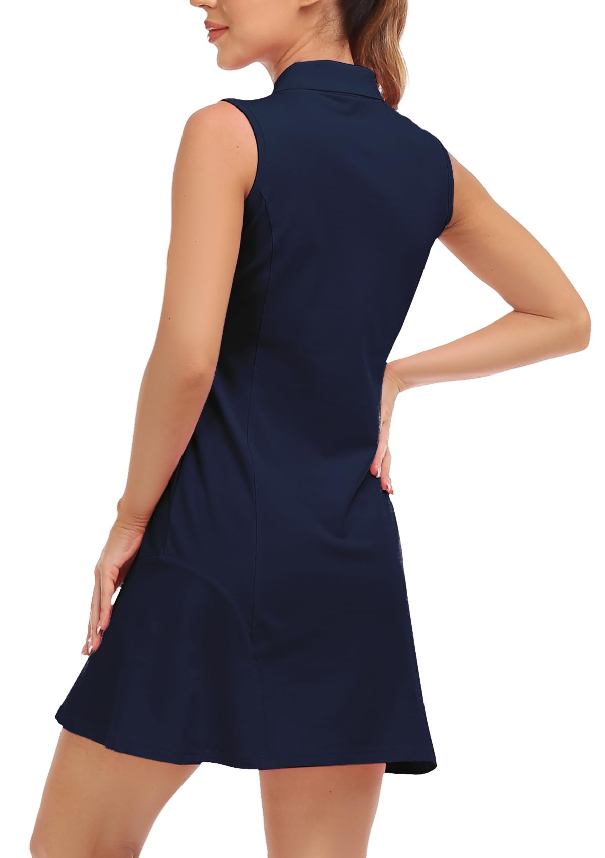 MoFiz Sports Dresses Women's Tennis Golf Dresses Sleeveless Summer Casual Dresses Cotton Polo Dress with Zipper Navy Blue XL