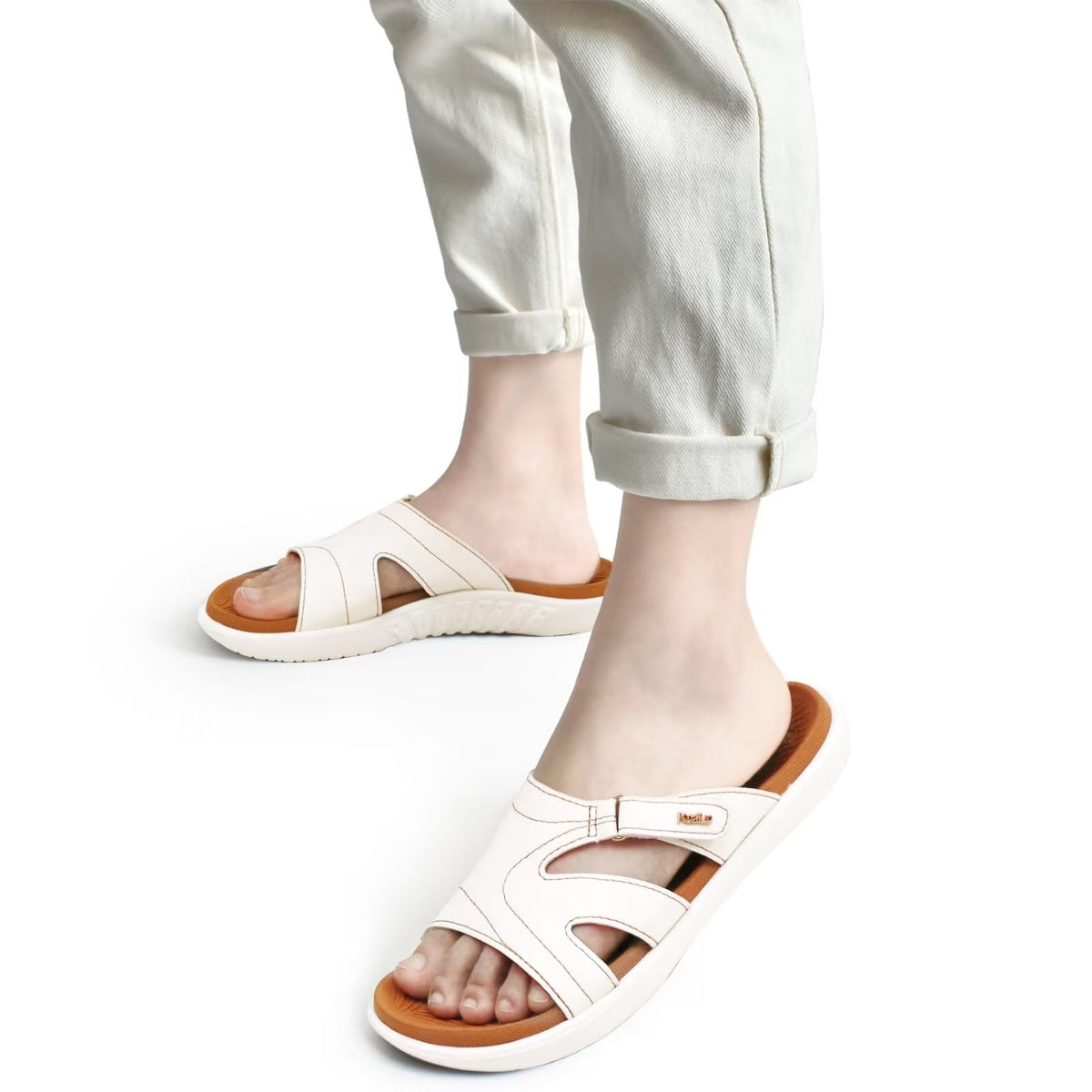 Orthopedic Arch Support Flip Flops Lightweight Non-Slip Open Toe Sandals – Khaki White 40