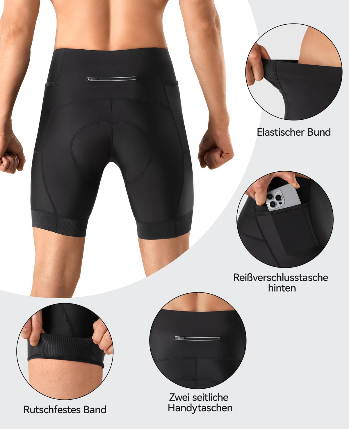 Pantaloni scurți de ciclism bărbați cu bazon gel 5D și 3 buzunare – Negru