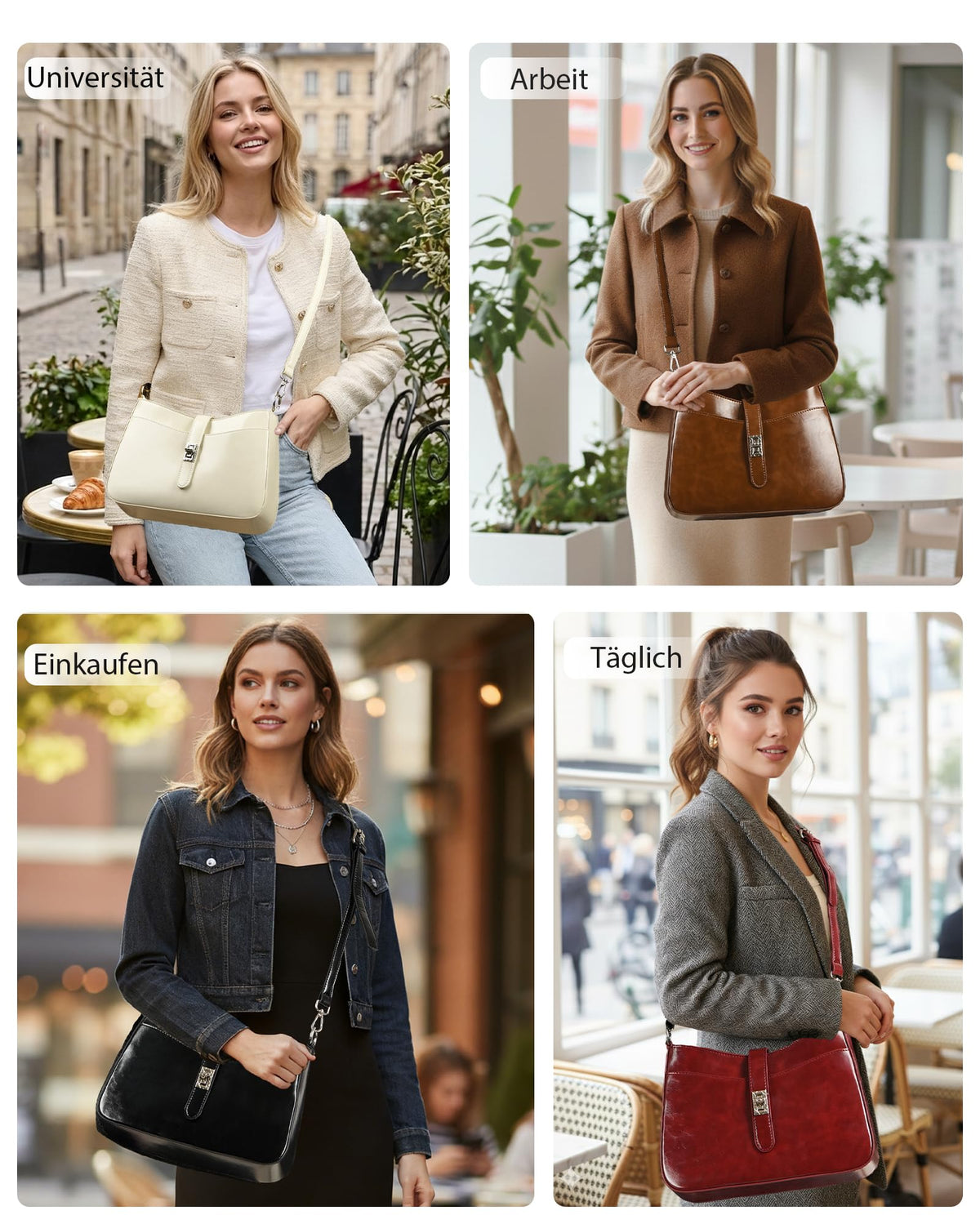 Women's Small PU Leather Shoulder Crossbody Bag Classic Elegant with 2 Straps - Burgundy