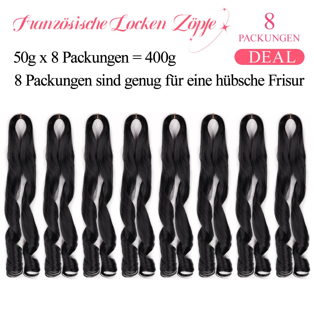 Braiding Hair 14in 8pc Loose Wavy Curly Extensions for Braids – Black