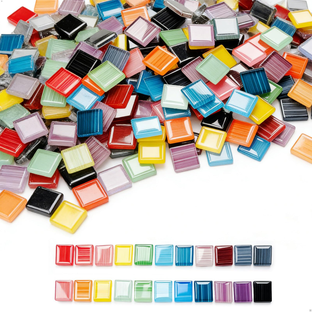 Glass Mosaic Tiles Craft Kit 450-piece 10x10x4mm Multicolour for DIY Decoration – 400g
