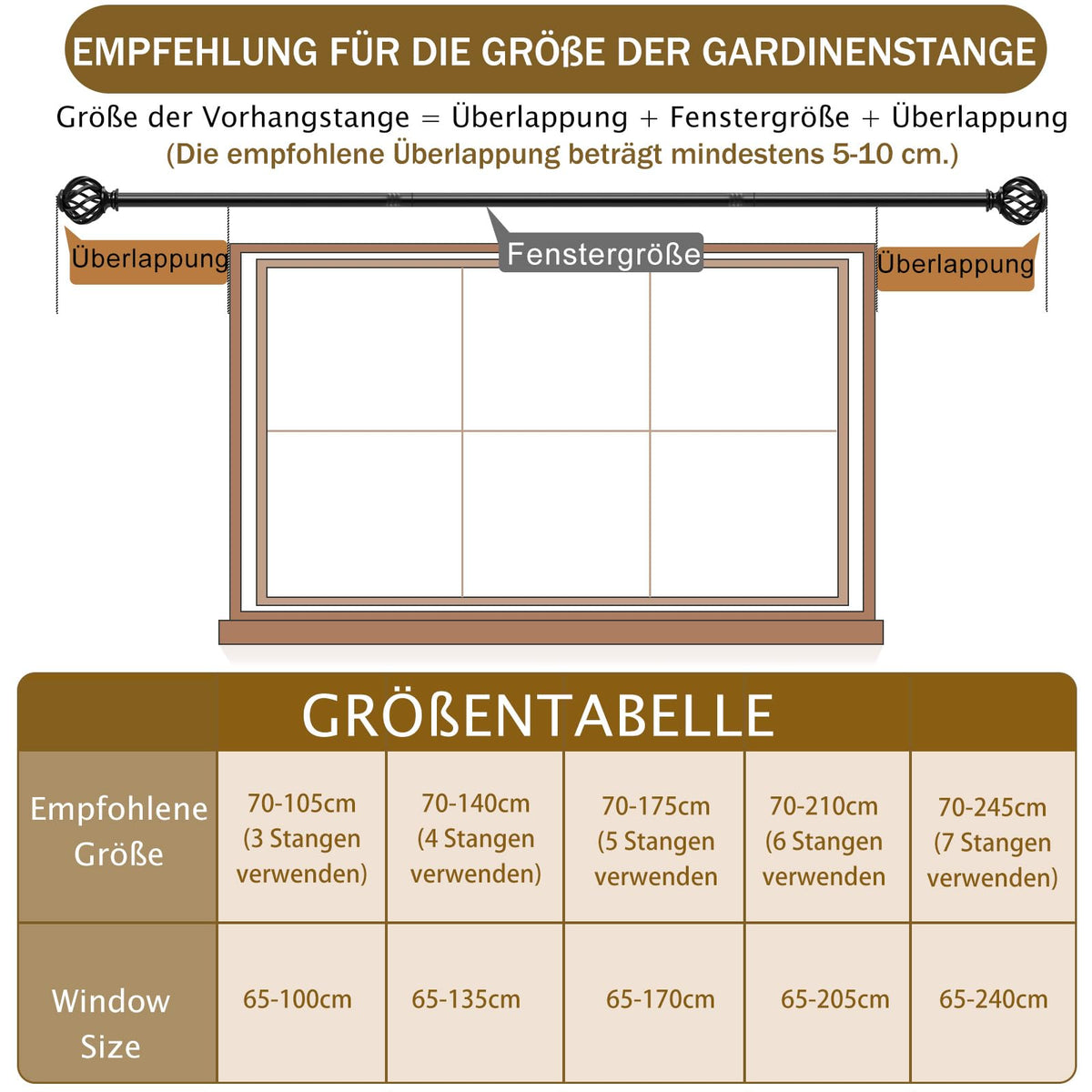Galerie bară reglabilă pentru perdele 70–155 cm diametru 16 mm cu console și capete – Negru