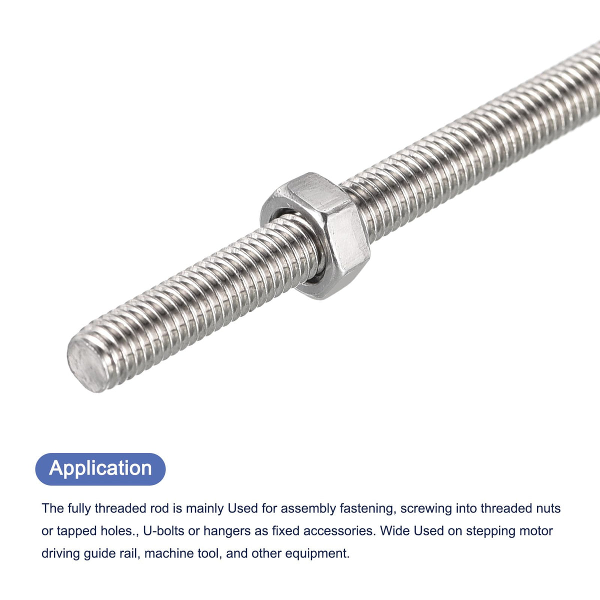 M6 x 200mm Solid Threaded Rods 24pc 304 Stainless Steel with Hex Nuts - M6 x 200mm