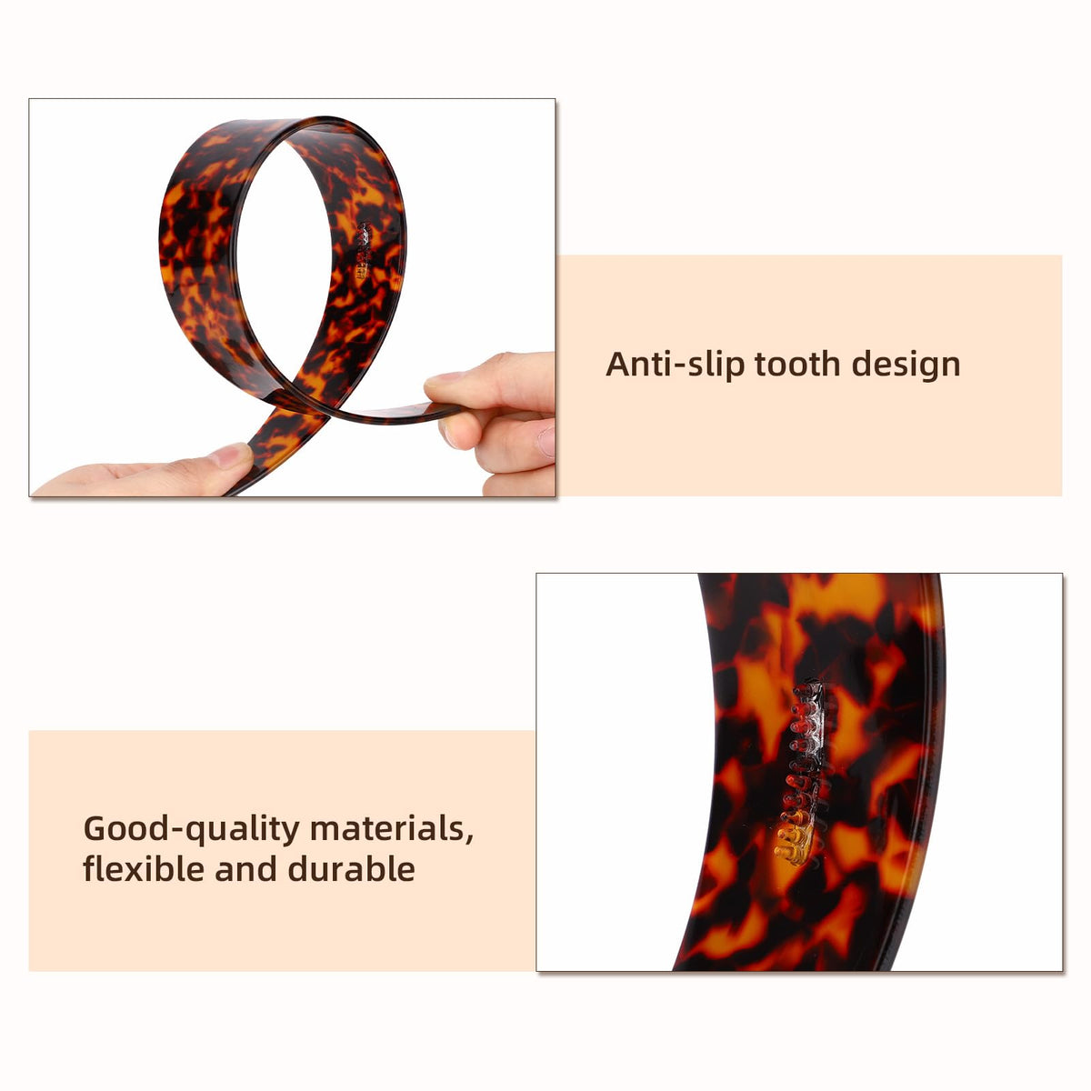 Tortoiseshell Hairband 3.8cm Wide Non-Slip Teeth Leopard Acetate - Dark Tortoiseshell