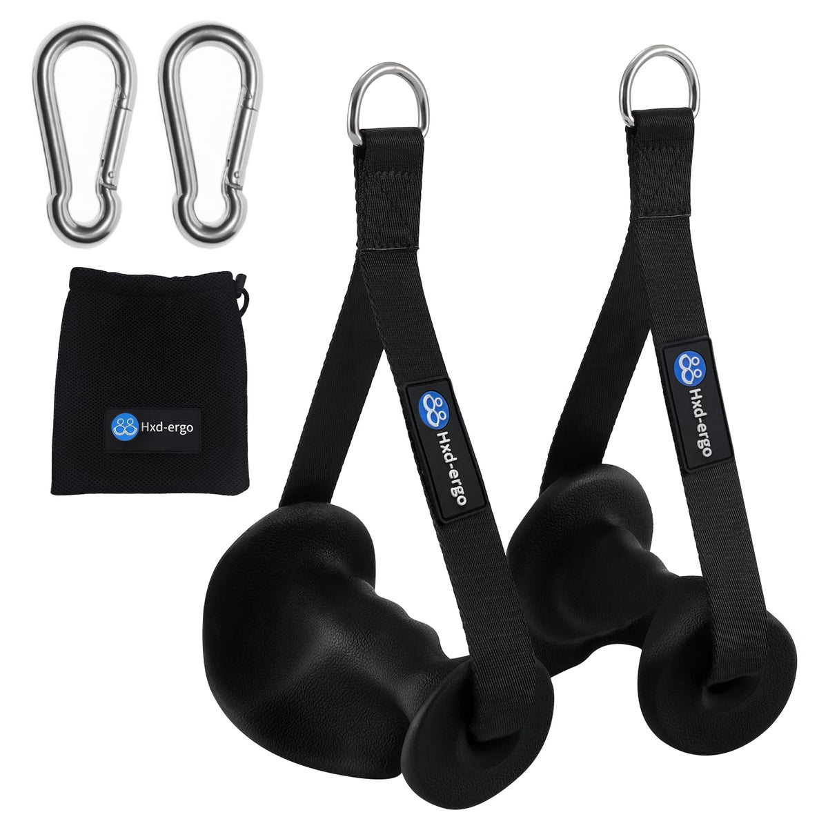 Mânere ergonomice pentru benzi elastice și scripete fitness HXD-ERGO cu inel D metalic, set 2 buc