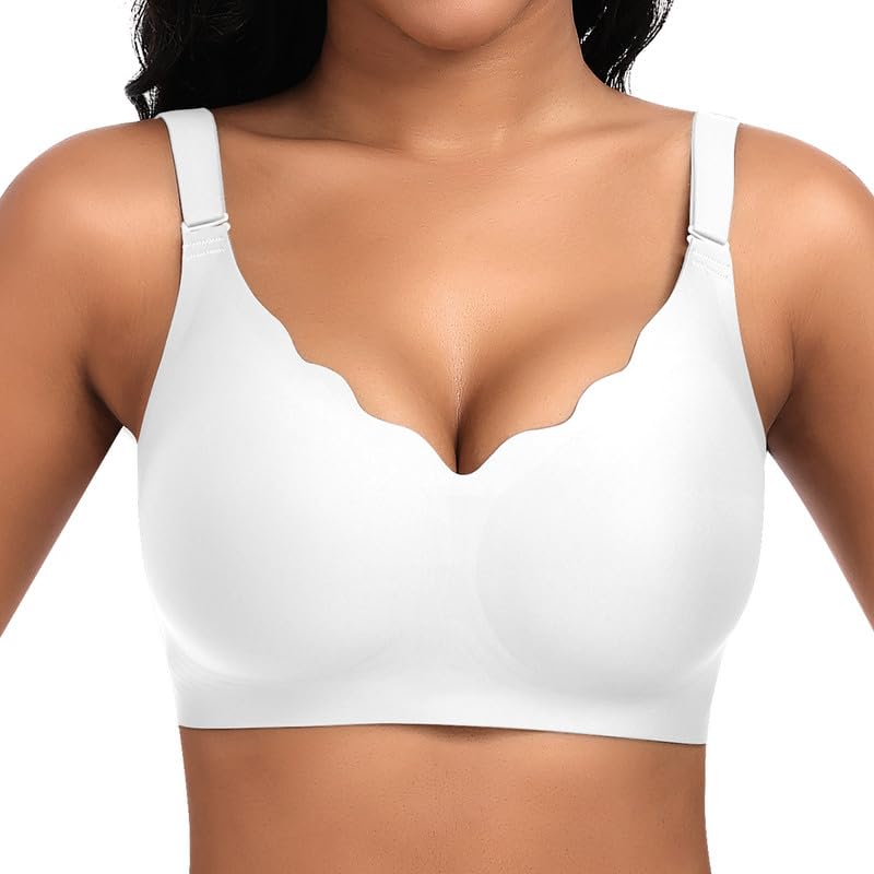 Jiuday Wireless Bra Seamless Push-Up Soft Comfortable for Large Breasts – White XL