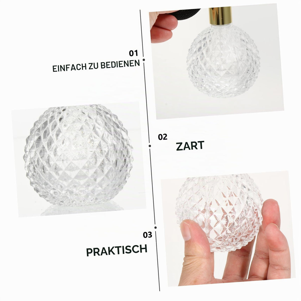 Sticluță vintage reîncărcabilă de parfum 100ml din sticlă cu pulverizator pară – Transparent