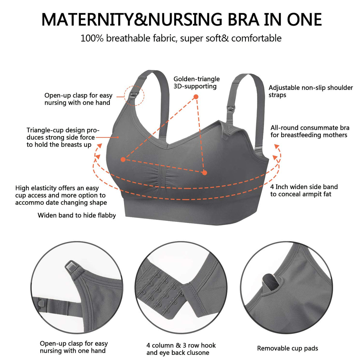 HBselect 3 Pcs Maternity Nursing Bra Seamless Nursing Bra with Additional Bra Extenders Breastfeeding and Sleep Without Underwire for Women