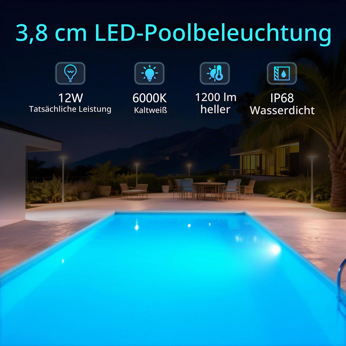 OSREE 12W LED Pool Light 6000K 1200lm Ø190mm 12V AC/DC – White