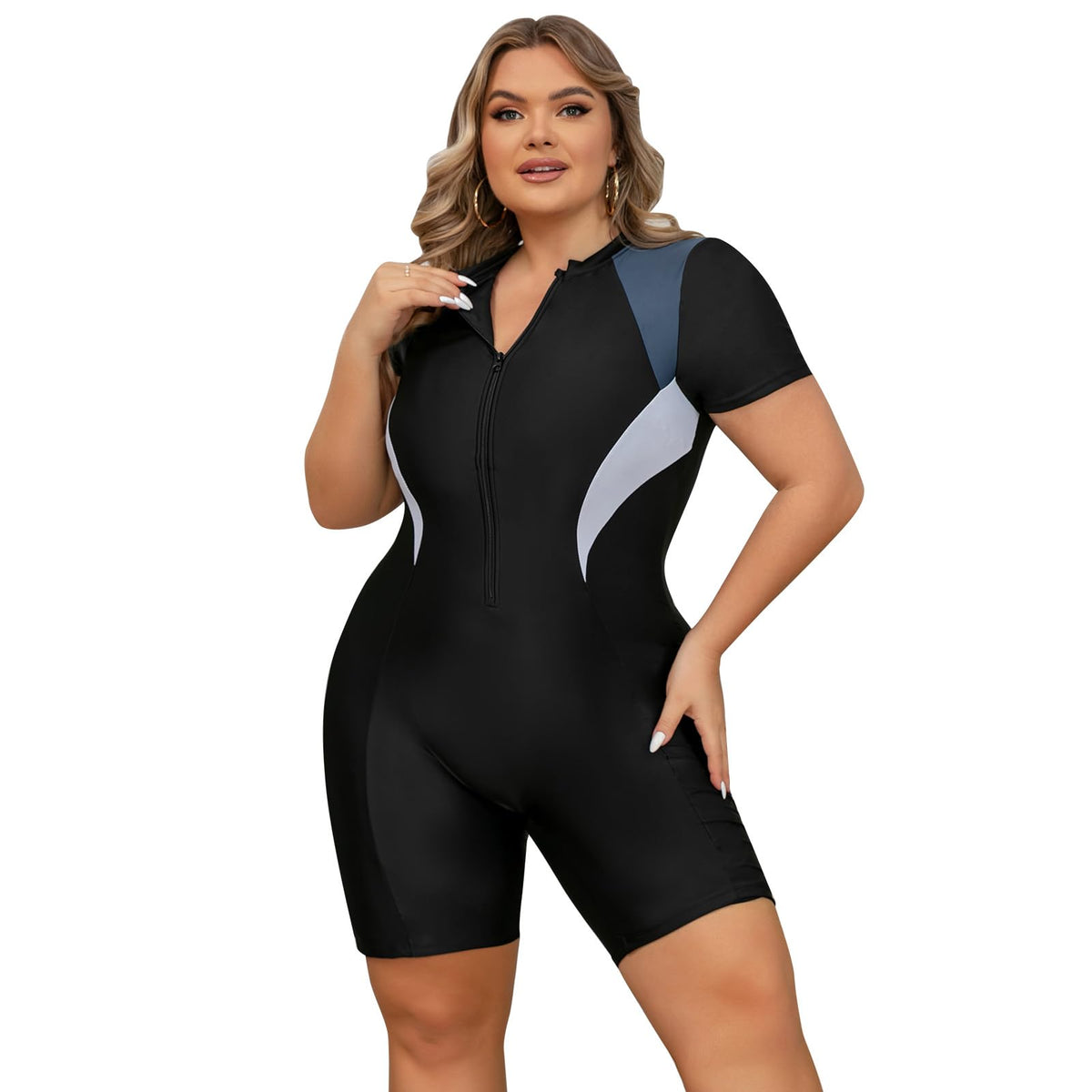 Costum de baie sportiv cu pantalon scurt mărimi mari Odizli imprimeu floral – Gri XL