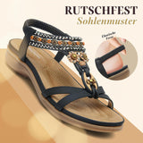 Women's Flat Sandals Rhinestone Bohemian Elastic Ankle Flip Flops