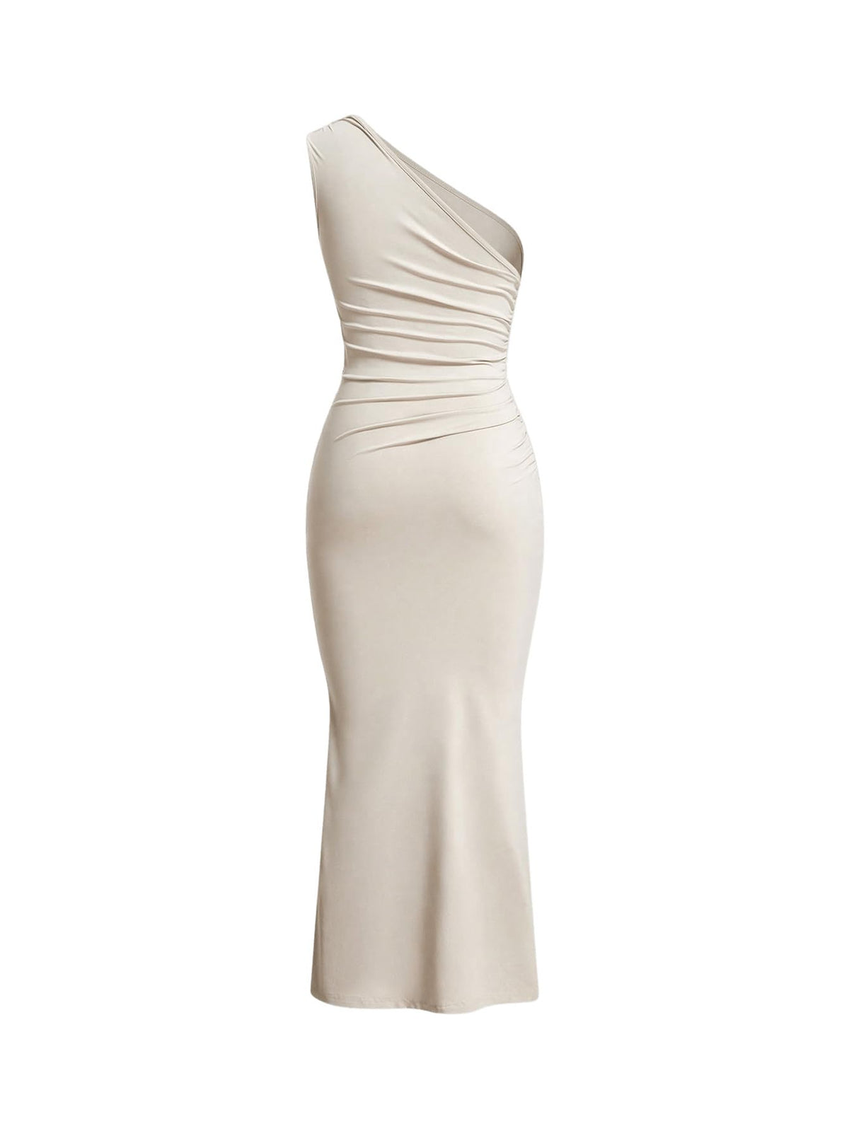 Women's Maxi Fishtail Asymmetric Neck Wedding Guest Casual Dress – Apricot L