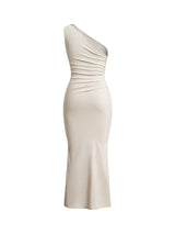 Women's Maxi Fishtail Asymmetric Neck Wedding Guest Casual Dress – Apricot L