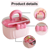 Hair Tie Storage Box with Handle 3-Tier Organizer for Kids Accessories - Pink