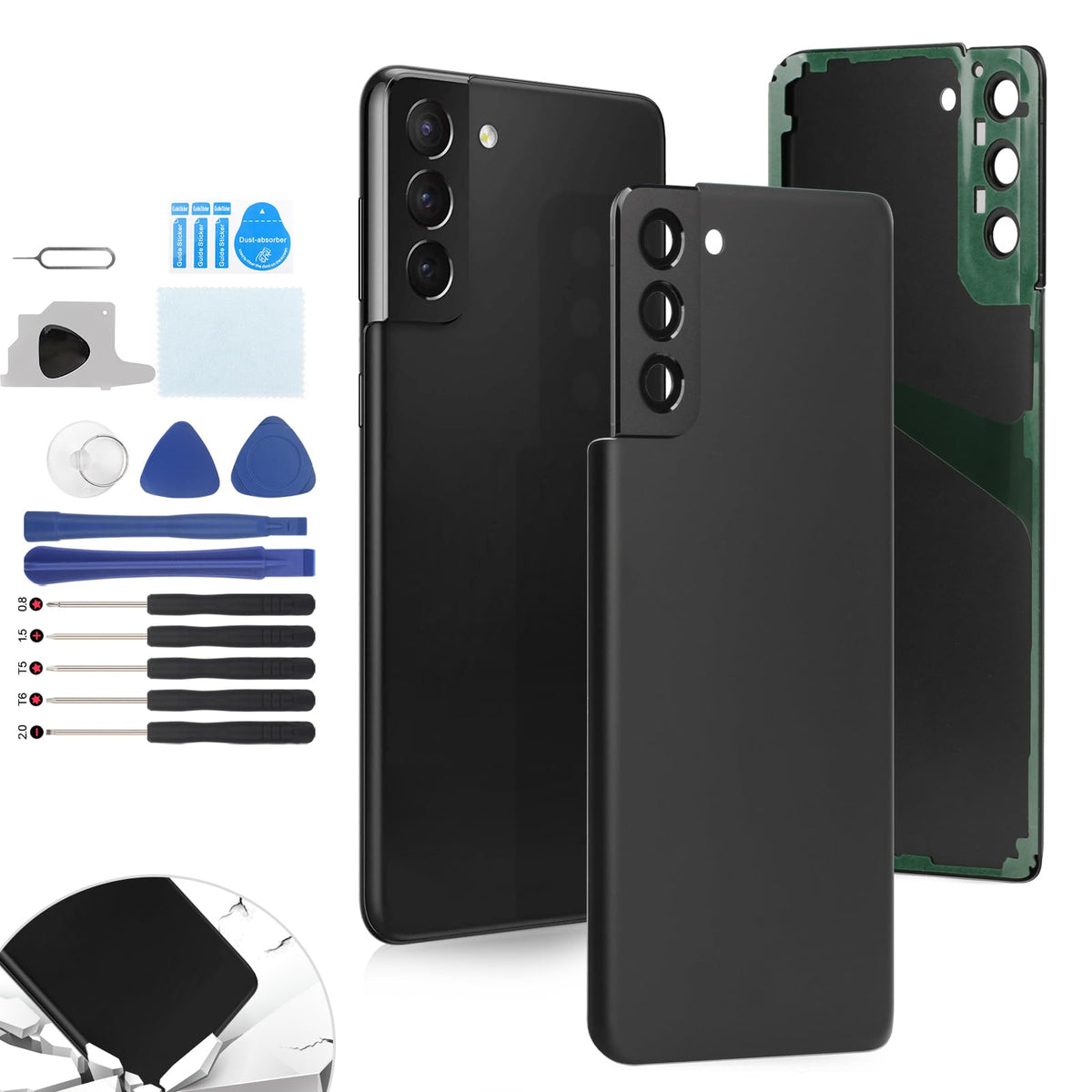 Rear Back Cover Replacement for Samsung Galaxy S21+ 5G with Tool Kit – Black