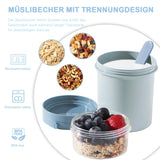Muesli Cup to Go 450ml+250ml Leak-Proof with Spoon – Nordic Blue