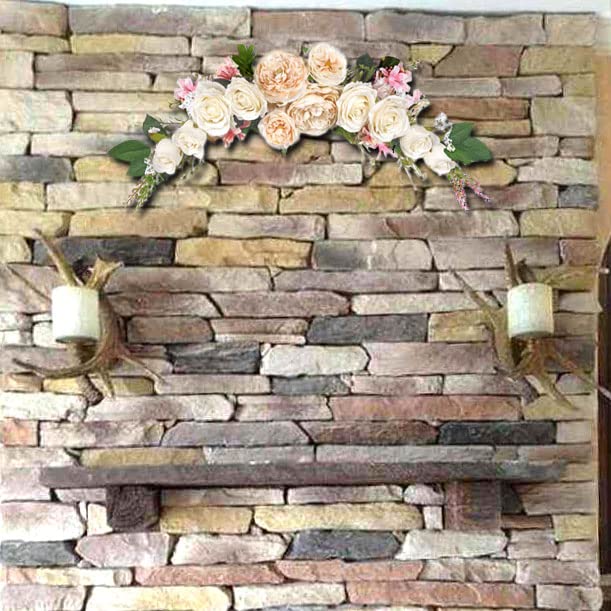 Coroniță decorativă cu bujori artificiali pentru ușă, nuntă și perete – Champagne
