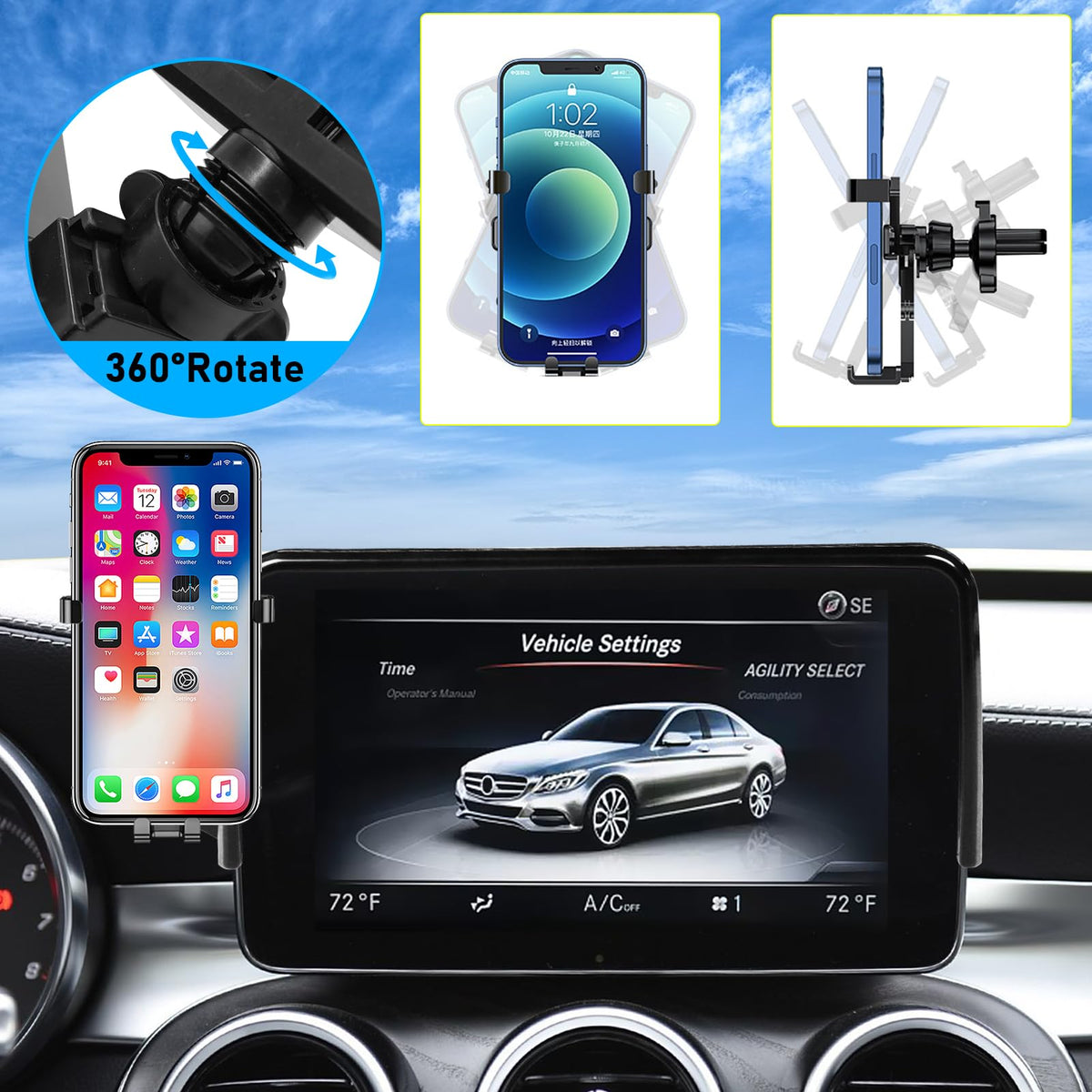 TTCR-II 7-inch Phone Holder for Mercedes Benz W205 & GLC – Compatible Smartphone Mount