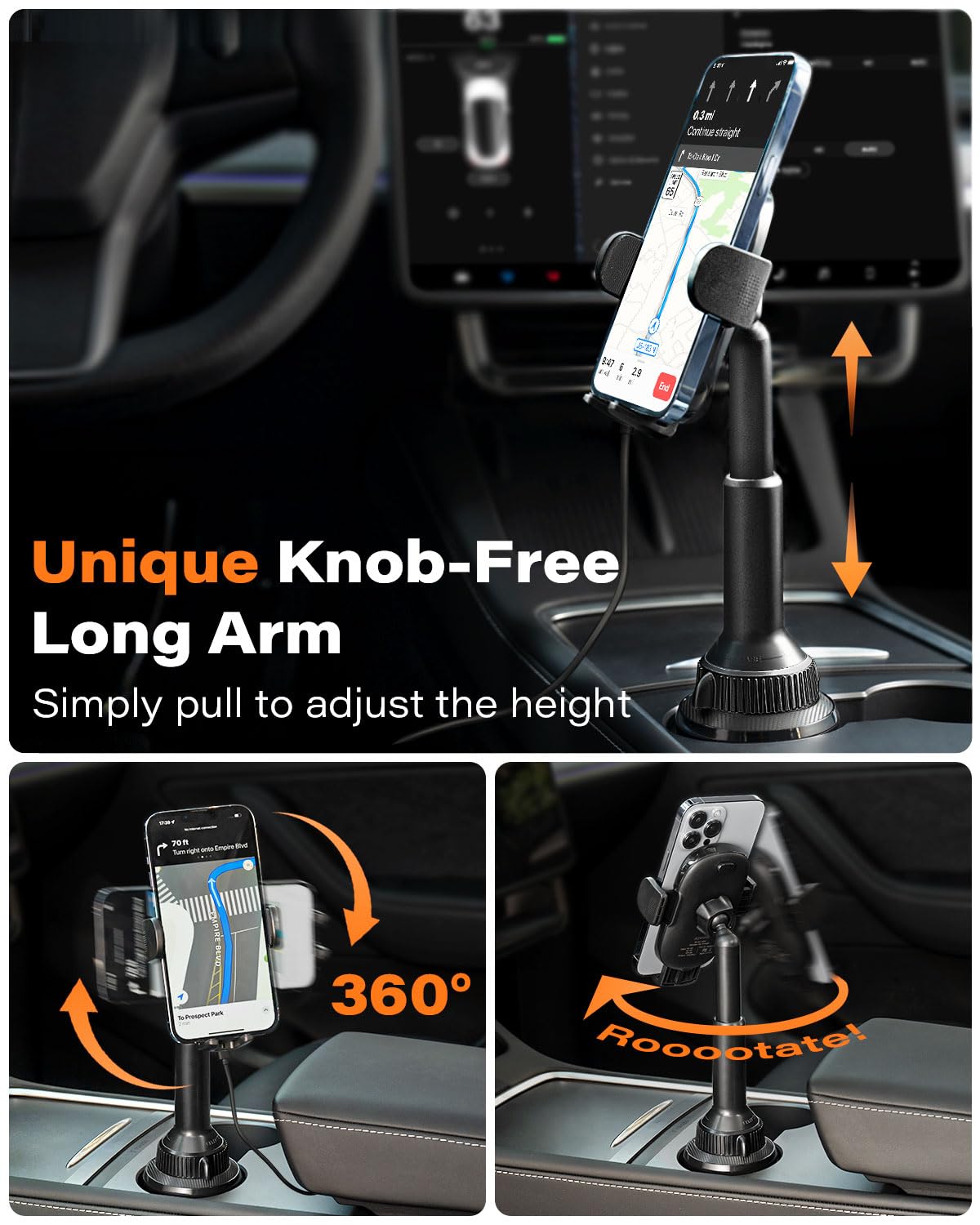 APPS2Car mobile phone holder car cup holder with charging function, charger car mobile phone holder with charging function, car holder for cup holder for smartphones,