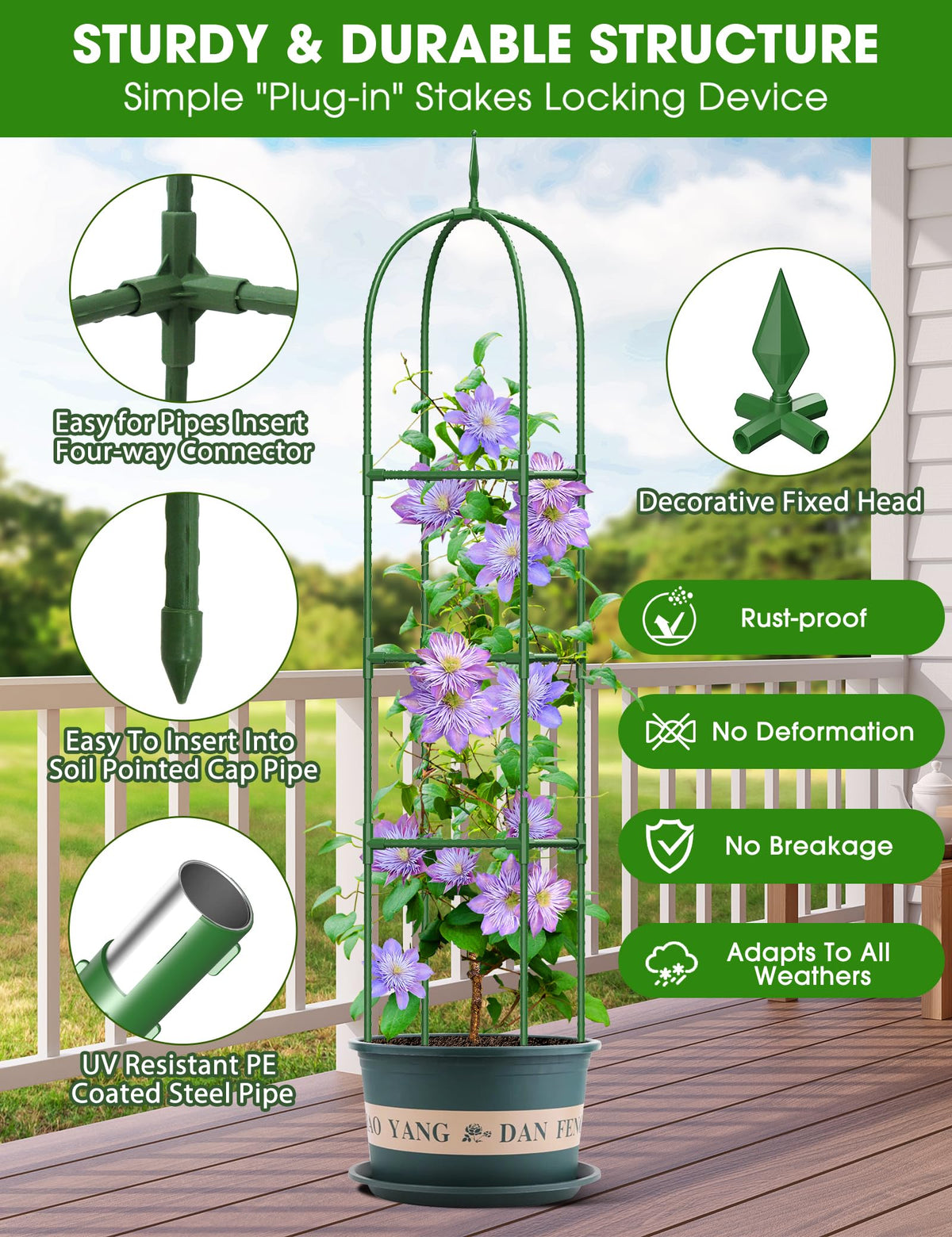 Spalier metalic tip obelisc suport pentru plante cățărătoare de grădină 180 cm