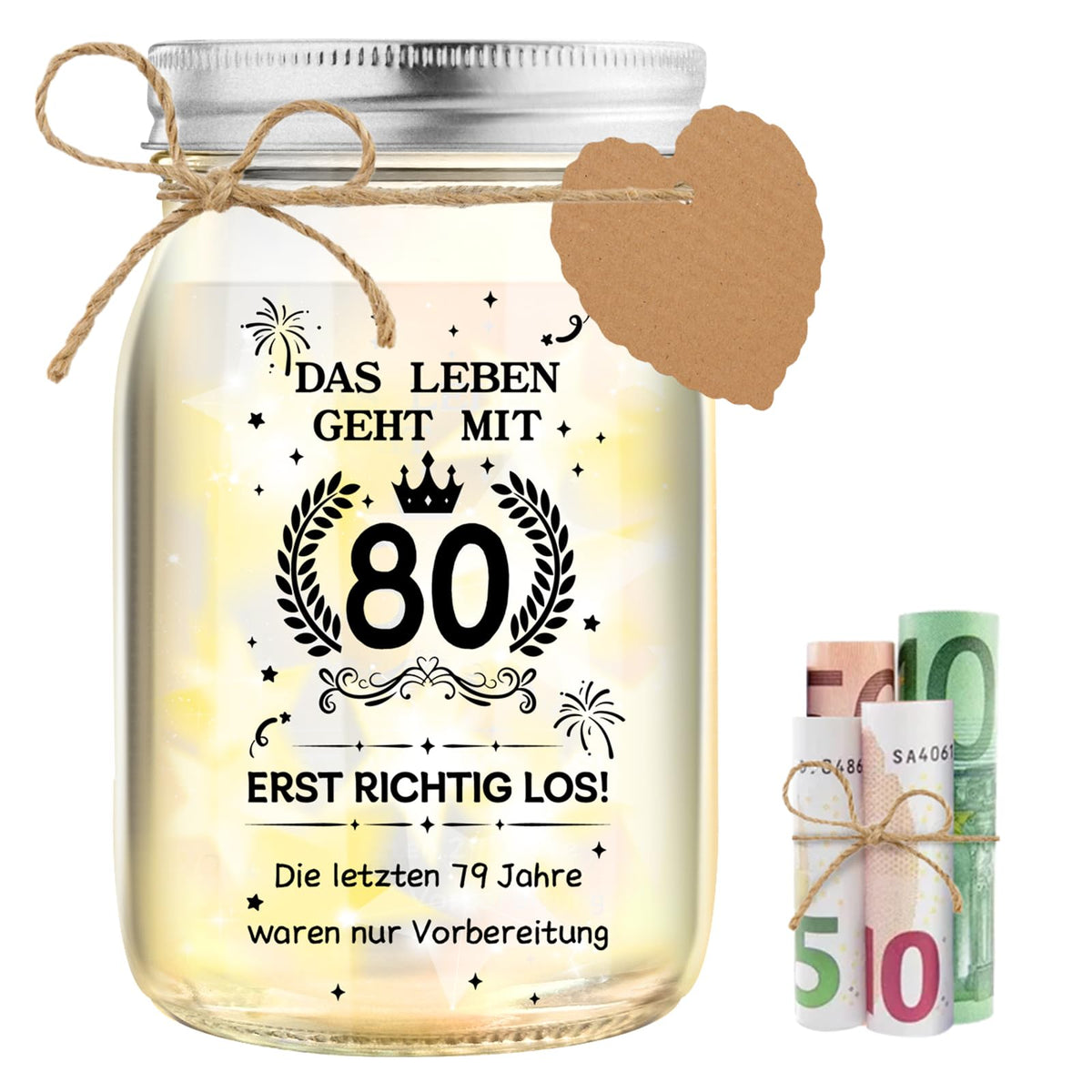 LED Bottle Light 80th Birthday Money Gift Pack – One Pack