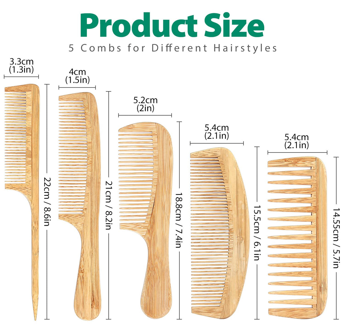 Bamboo Hair Comb Set Wide & Fine Teeth Anti-Static Heat-Resistant – Natural