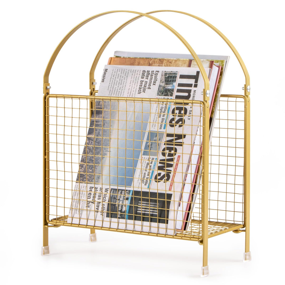 PUERSI Freestanding Magazine Rack, Modern Handbag Design, Metal Holder – Gold