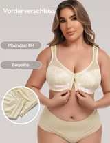 Minimizer Wireless T-Shirt Bra Front Closure Strong Support Plus Size – Beige 90B