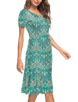 Women's Summer Dress Short Sleeve Knee-Length - Green XL