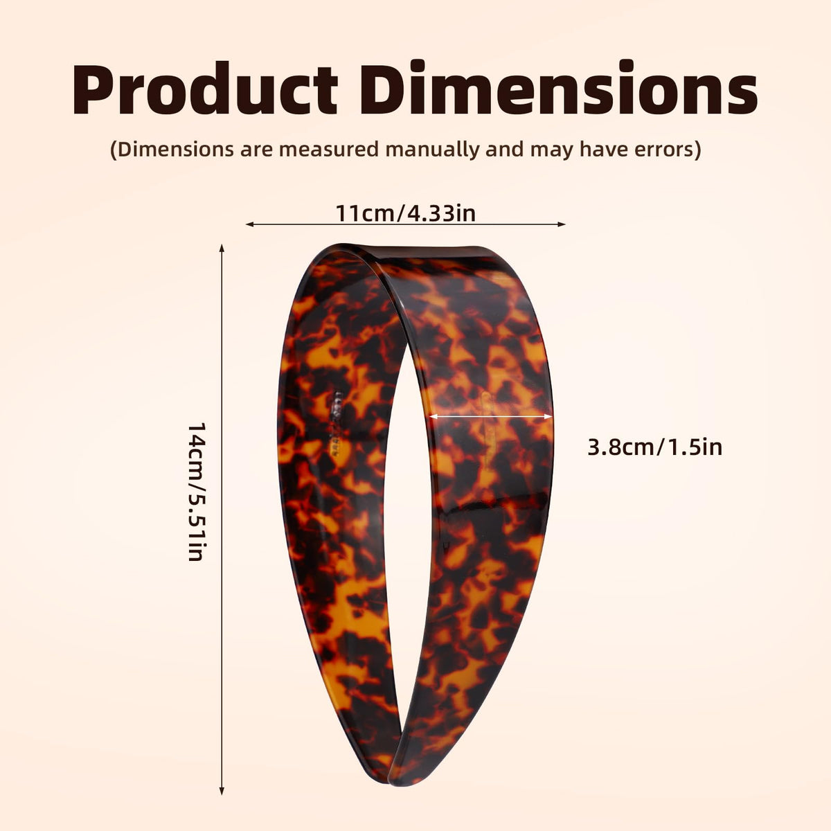 Tortoiseshell Hairband 3.8cm Wide Non-Slip Teeth Leopard Acetate - Dark Tortoiseshell