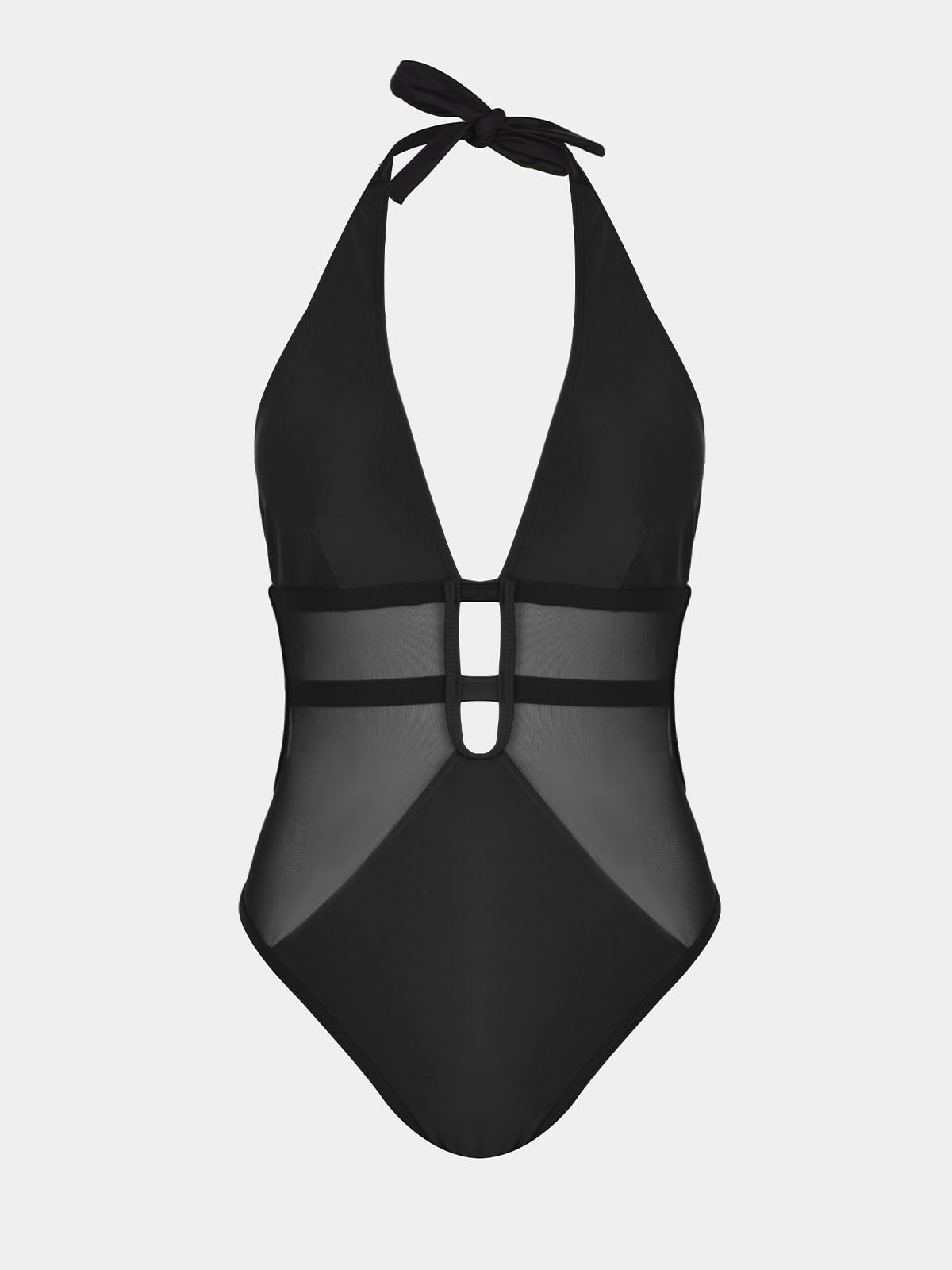 CUPSHE Women's One Piece Swimsuit Deep V Neck Halter Back Tie – Black M