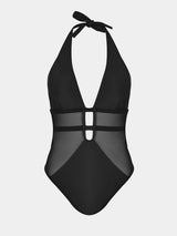CUPSHE Women's One Piece Swimsuit Deep V Neck Halter Back Tie – Black M