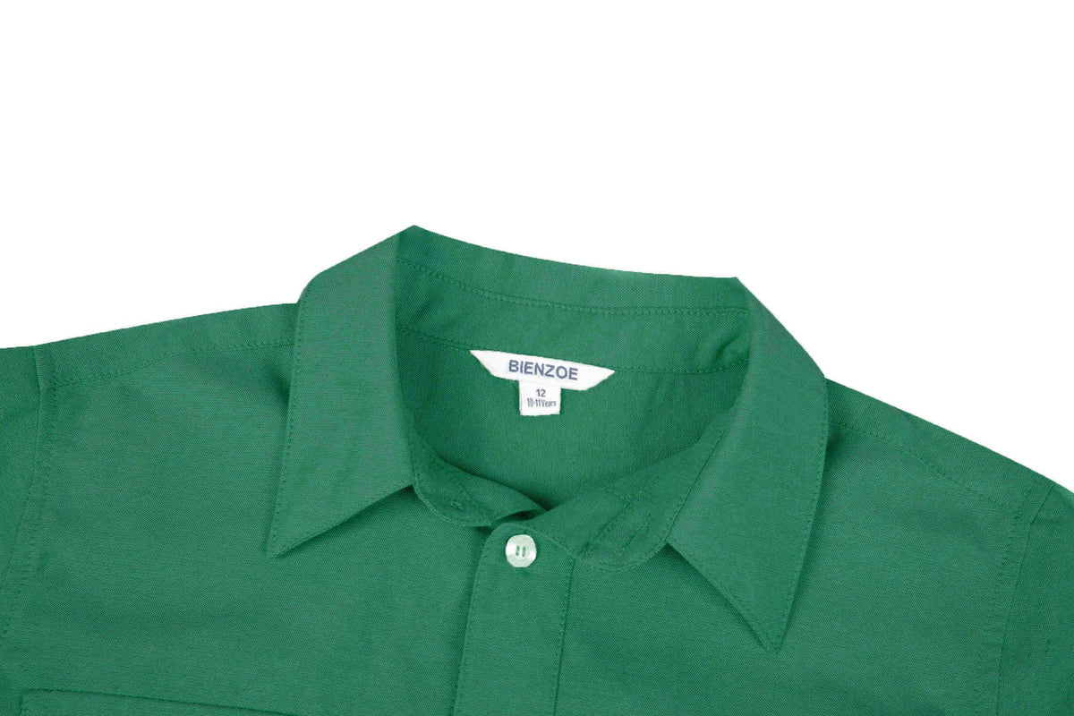 Boys' School Shirt Short-Sleeve Button Placket – Dark Green 12