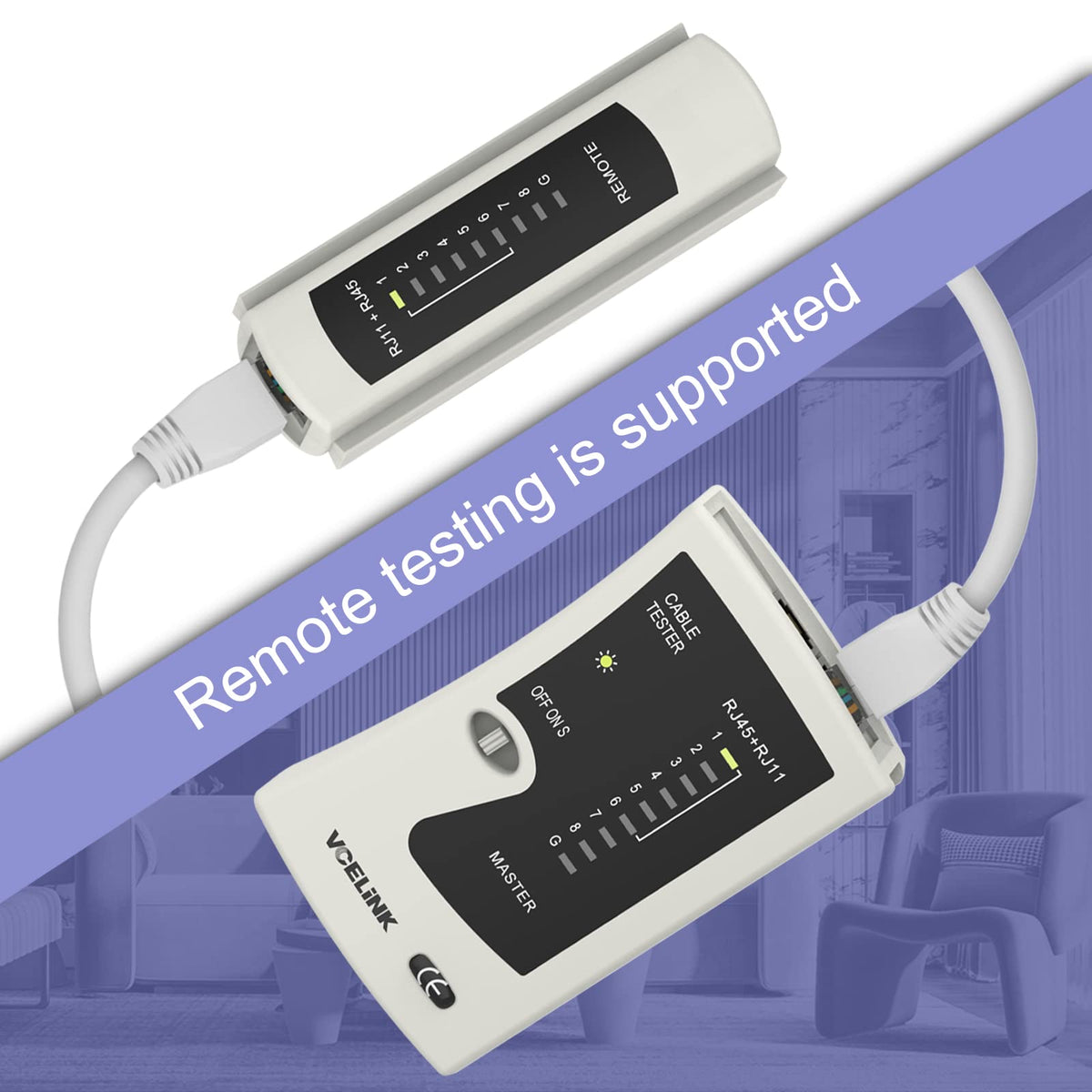VCELINK Cable Tester, Network Tester Cable Tester for RJ45 RJ11 Cable Patch Cable Line Tester, LAN Tester, Telephone Cable Tester, Black
