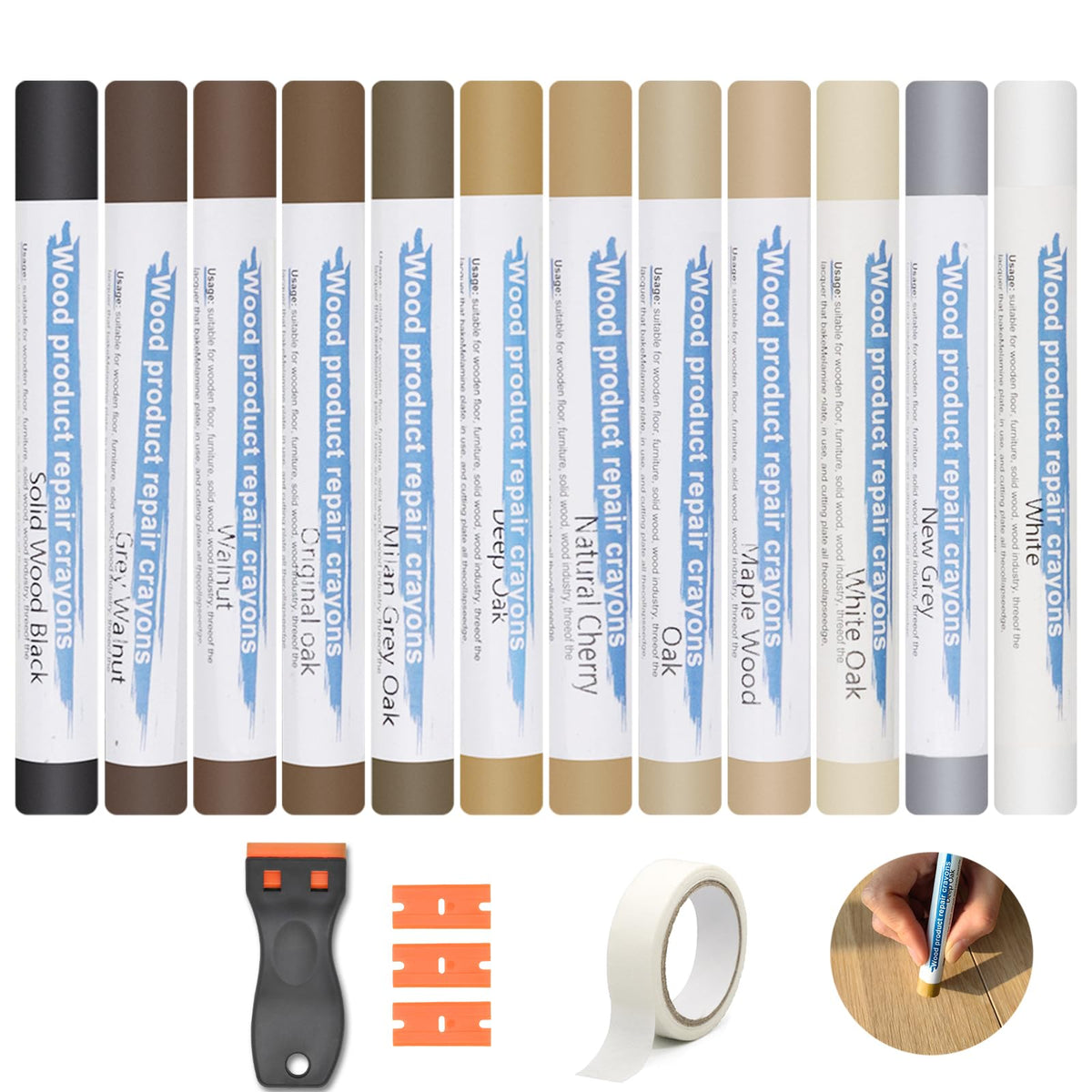 Kit reparare zgârieturi parchet și mobilier din lemn 12 culori chit de retuș – Multicolor