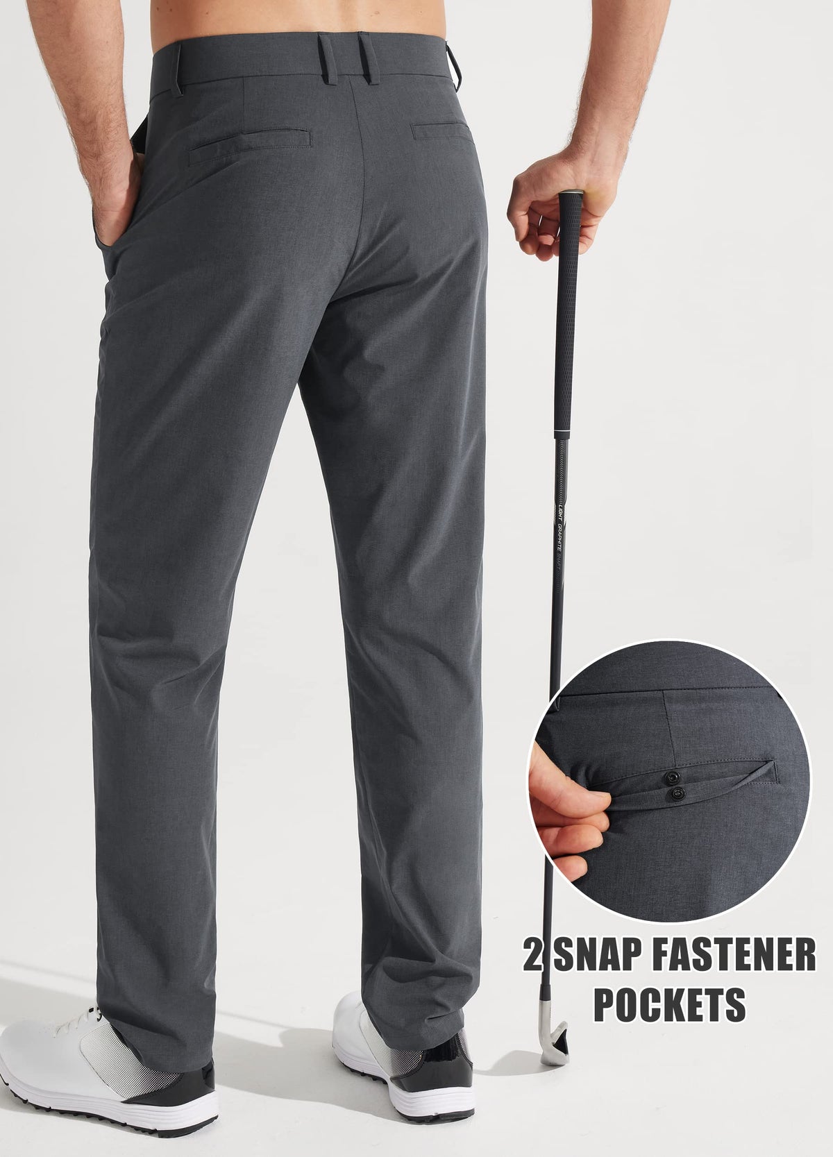Pantaloni de golf bărbați Slim Fit elastici și lejeri cu buzunare – Gri Fier 34W/32L