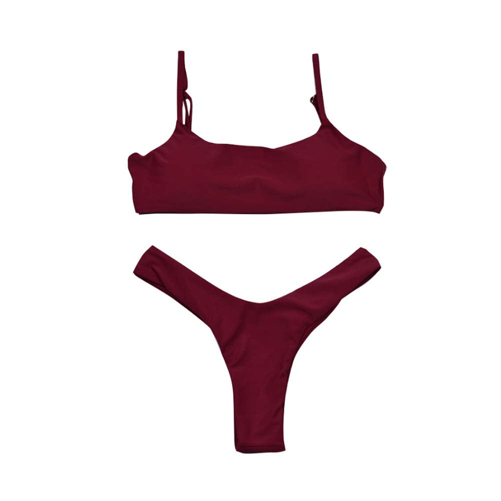 Costum de baie două piese meioro push-up cu slip tanga talie joasă – Mov L