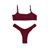 Costum de baie două piese meioro push-up cu slip tanga talie joasă – Mov L