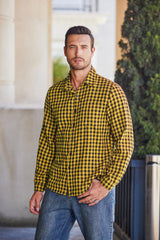 Men’s Long Sleeve Flannel Checked Shirt Cotton Lumberjack Casual – Black/Yellow M
