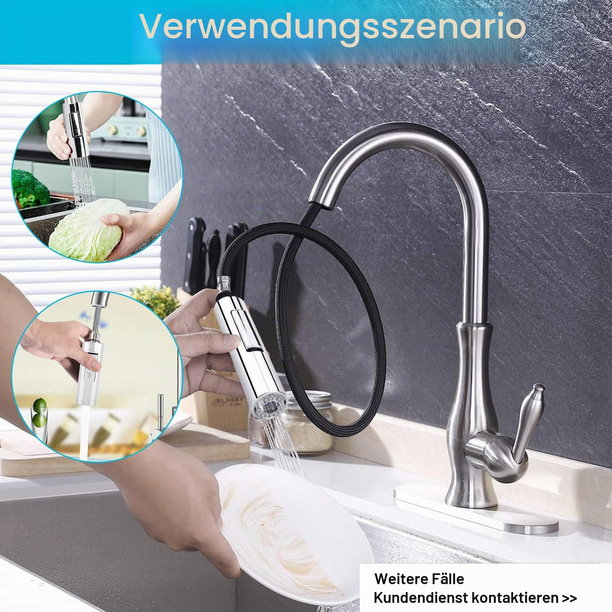 Pull-out Kitchen Faucet Spray Head 2 Modes Hand Shower – Universal