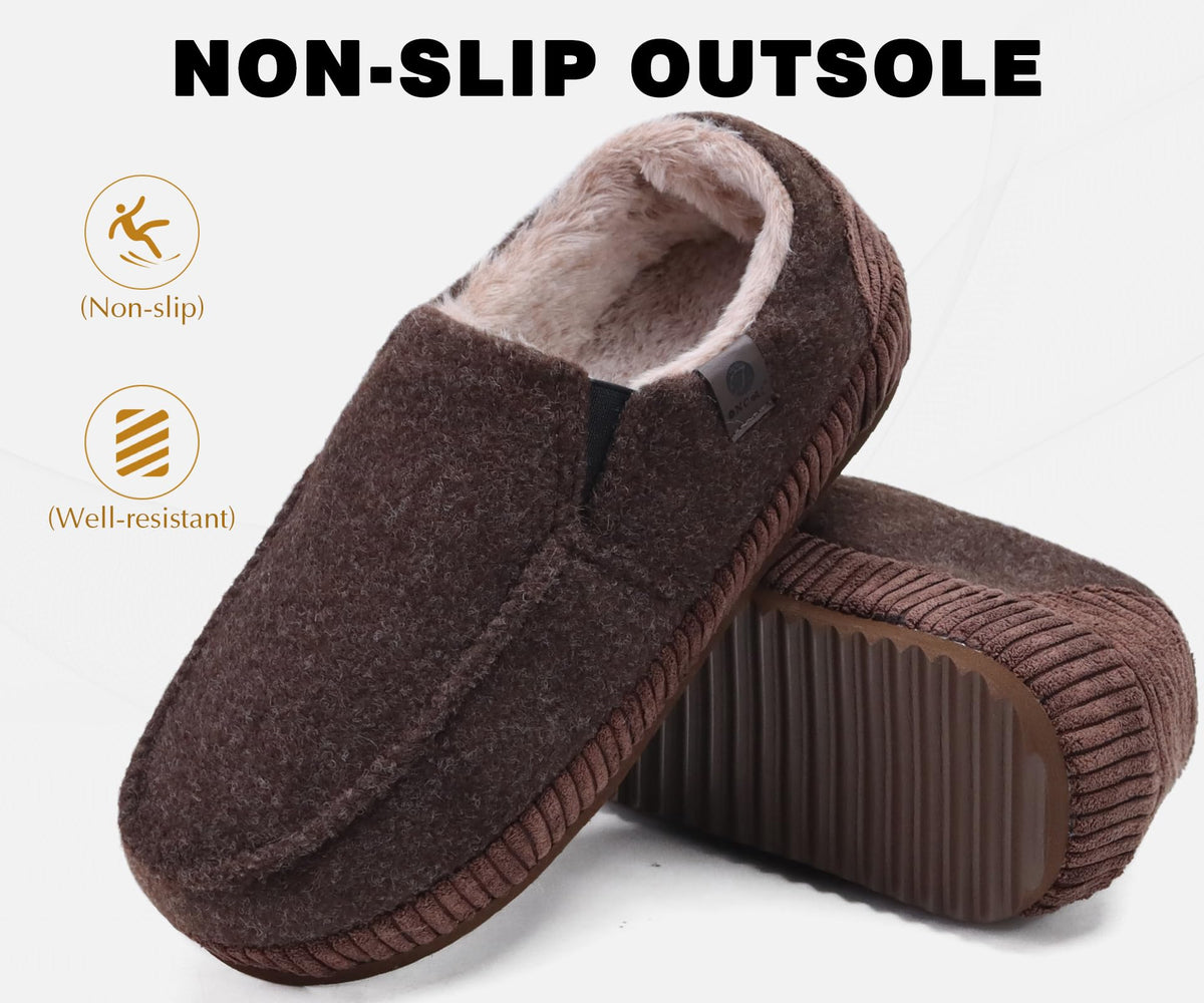 Men's Slippers Cotton Blend Corduroy Non-Slip Indoor/Outdoor – Black/White EU 45