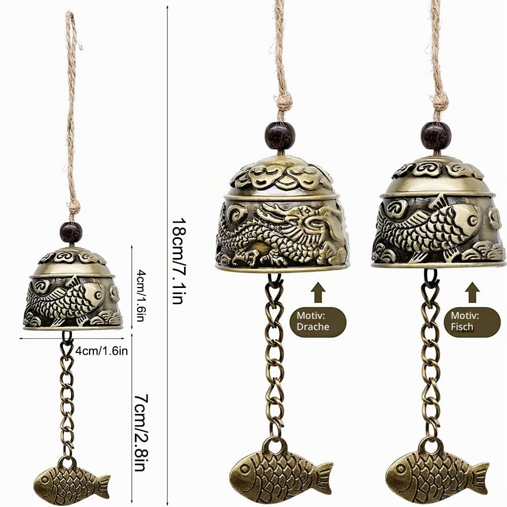 Clopoței de vânt Feng Shui din metal stil antic pentru noroc și armonie