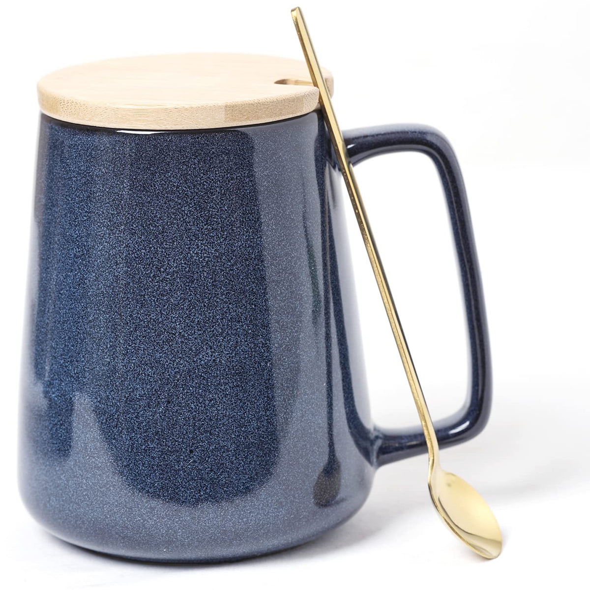 Large Ceramic Coffee Mugs, 24 oz / 700ml Extra Large Cups, Matching Lid and Spoon, for Cappuccino, Latte, Hot Cocoa or Hot Tea-kollesidei Gift (24 oz Pure Blue Set)