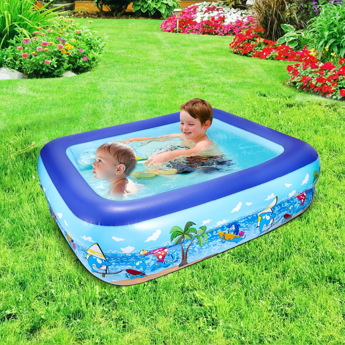 Inflatable Paddling Pool Kids Outdoor Garden – 110x83x34cm