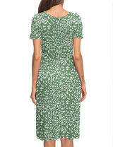 Women’s Knee-Length Short-Sleeve Summer Dress Casual – Olive Green M