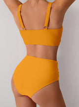 Costum de baie damă din 2 piese triunghi push-up talie înaltă – Galben L