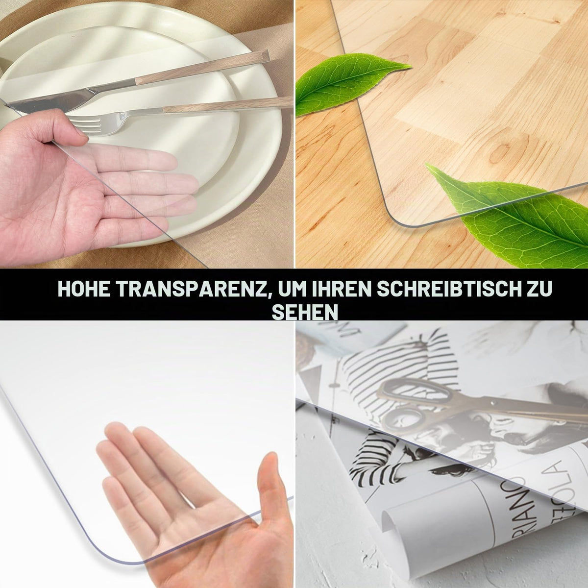 Transparent PVC Desk Mat Non-Slip Waterproof Writing Mat Rounded Corners 43x120 cm - Clear