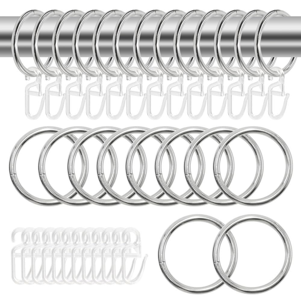 Curtain Rings & Hooks 50 Metal + 50 Plastic 30mm Inner Dia for Rods – White