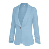 Sacou elegant damă cu mâneci încrețite 3/4 PrinStory – Gri-Albăstrui EU 40-42
